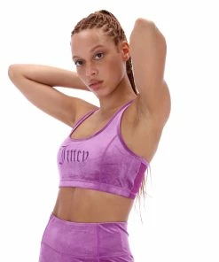 JUICY COUTURE TOPS PURPLE VELVET EMBROIDERED RACER BRA