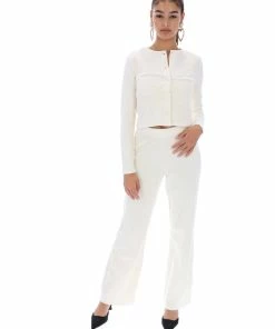 JUICY COUTURE CREAM RIB VELOUR WIDE LEG BOTTOMS