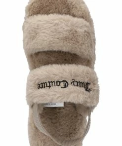 JUICY COUTURE TAUPE FAUX FUR SANDALS SLIDERS