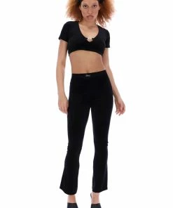 JUICY COUTURE BLACK ULTRA VELOUR BAR DETAIL FLARED PANTS TRACKSUITS