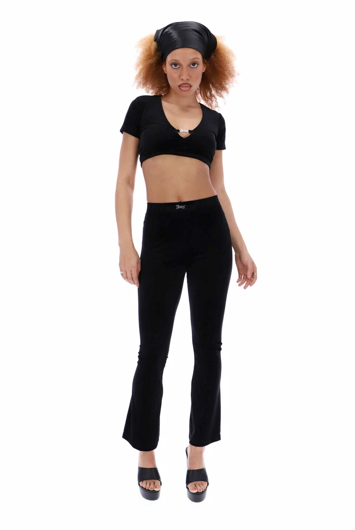 JUICY COUTURE BLACK ULTRA VELOUR BAR DETAIL FLARED PANTS TRACKSUITS