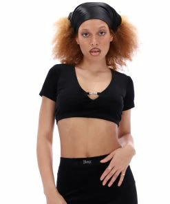 JUICY COUTURE BLACK ULTRA VELOUR BAR CROP TOP