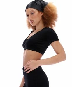 JUICY COUTURE BLACK ULTRA VELOUR BAR CROP TOP