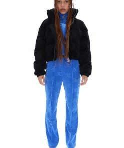 JUICY COUTURE BLACK VELOUR MONOGRAM PUFFER JACKET OUTERWEAR
