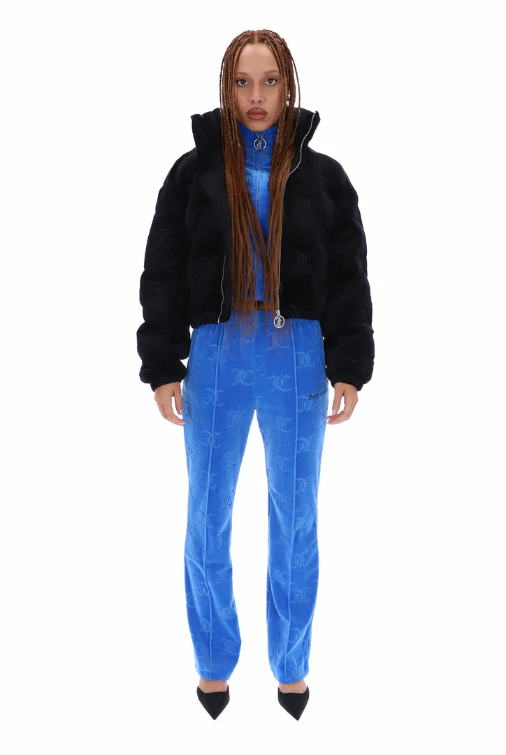 JUICY COUTURE BLACK VELOUR MONOGRAM PUFFER JACKET OUTERWEAR