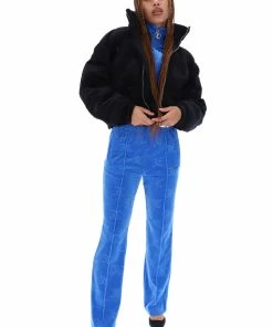 JUICY COUTURE BLACK VELOUR MONOGRAM PUFFER JACKET OUTERWEAR