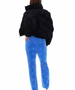 JUICY COUTURE BLACK VELOUR MONOGRAM PUFFER JACKET OUTERWEAR