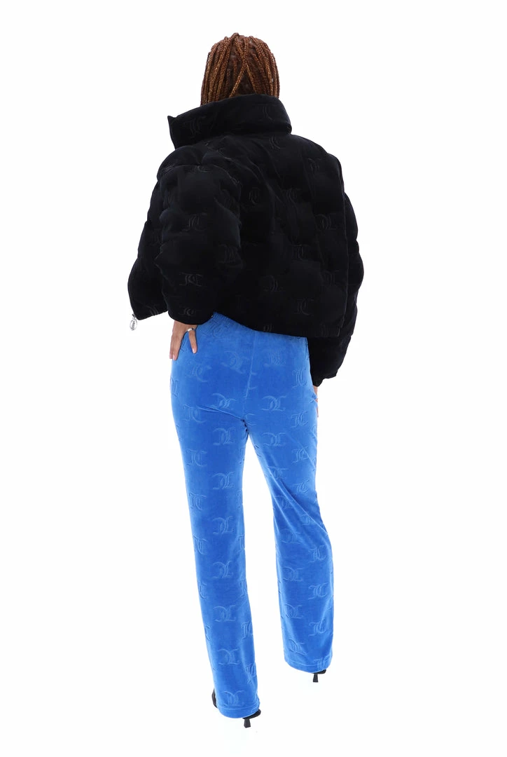 JUICY COUTURE BLACK VELOUR MONOGRAM PUFFER JACKET OUTERWEAR