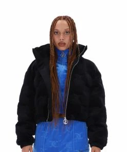 JUICY COUTURE BLACK VELOUR MONOGRAM PUFFER JACKET OUTERWEAR