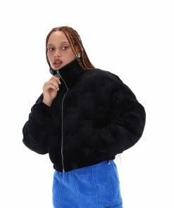 JUICY COUTURE BLACK VELOUR MONOGRAM PUFFER JACKET OUTERWEAR
