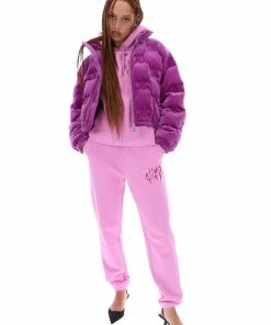 JUICY COUTURE PURPLE VELOUR MONOGRAM PUFFER JACKET OUTERWEAR