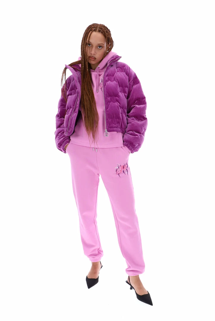JUICY COUTURE PURPLE VELOUR MONOGRAM PUFFER JACKET OUTERWEAR
