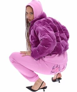 JUICY COUTURE PURPLE VELOUR MONOGRAM PUFFER JACKET OUTERWEAR