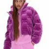 JUICY COUTURE PURPLE VELOUR MONOGRAM PUFFER JACKET OUTERWEAR