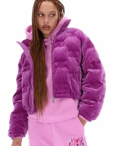 JUICY COUTURE PURPLE VELOUR MONOGRAM PUFFER JACKET OUTERWEAR
