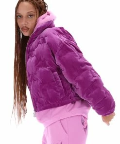 JUICY COUTURE PURPLE VELOUR MONOGRAM PUFFER JACKET OUTERWEAR