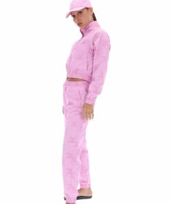 JUICY COUTURE ORCHID FLOCKED MONOGRAM PONGEE TRACK JOGGER
