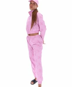 JUICY COUTURE ACCESSORIES ORCHID PINK FLOCKED MONOGRAM PONGEE BASEBALL CAP