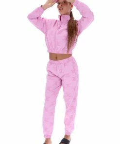JUICY COUTURE ORCHID FLOCKED MONOGRAM PONGEE TRACK JOGGER