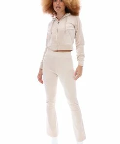 JUICY COUTURE SPRING SUMMER'22 COLLECTION BRAZILIAN SAND VELOUR DIAMANTE FLARED PANTS