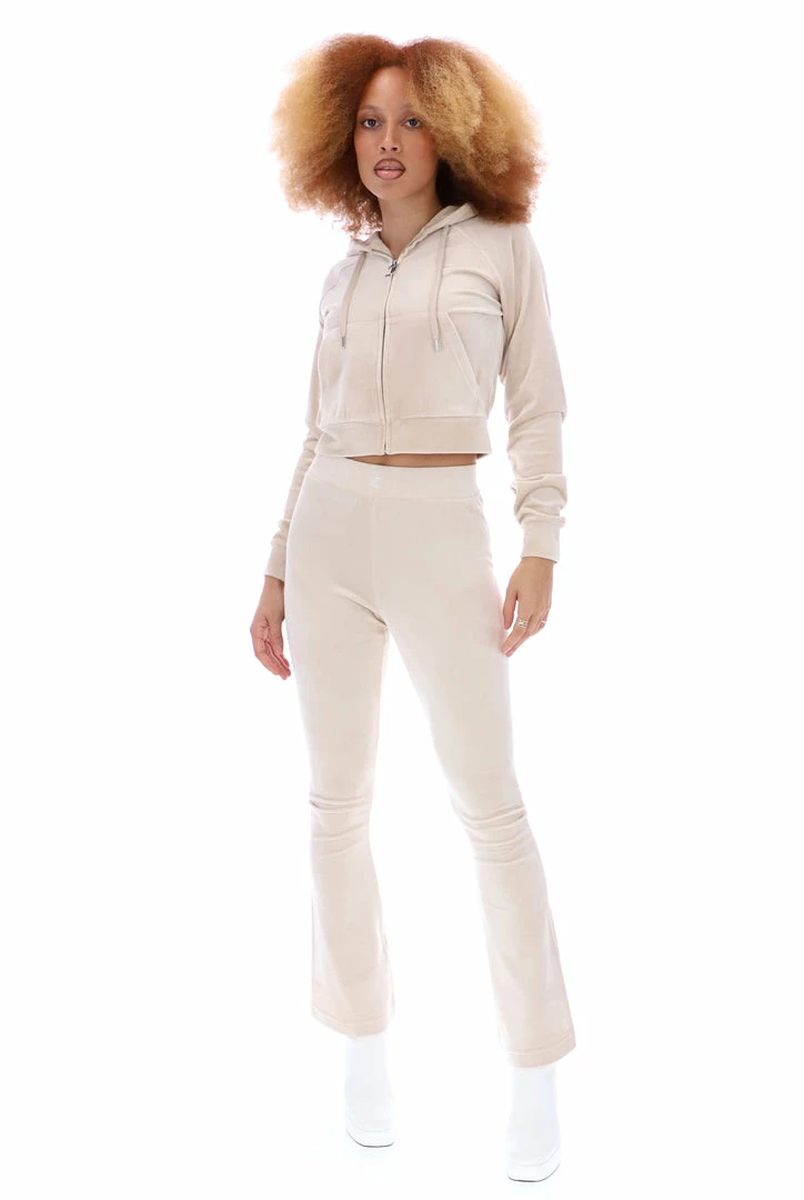 JUICY COUTURE SPRING SUMMER '22 COLLECTION BRAZILIAN SAND VELOUR DIAMANTE FLARED PANTS