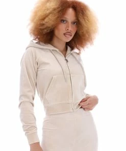 JUICY COUTURE SPRING SUMMER '22 COLLECTION BRAZILIAN SAND DIAMANTE VELOUR ZIP-THROUGH HOODIE