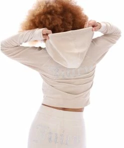 JUICY COUTURE SPRING SUMMER '22 COLLECTION BRAZILIAN SAND DIAMANTE VELOUR ZIP-THROUGH HOODIE
