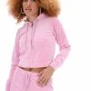 JUICY COUTURE PINK PETAL DIAMANTE VELOUR ZIP-THROUGH HOODIE