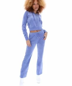 JUICY COUTURE BAJA BLUE DIAMANTE VELOUR ZIP-THROUGH HOODIE