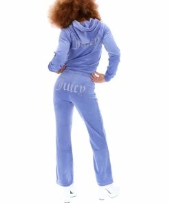 JUICY COUTURE BAJA BLUE DIAMANTE VELOUR ZIP-THROUGH HOODIE