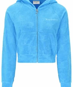 JUICY COUTURE SPRING SUMMER '22 COLLECTION AQUA RECYCLED MONOGRAM TOWELLING HOODIE