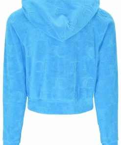 JUICY COUTURE SPRING SUMMER '22 COLLECTION AQUA RECYCLED MONOGRAM TOWELLING HOODIE