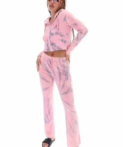 JUICY COUTURE PINK TIE DYE LUXE VELOUR DIAMANTE HOODIE TRACKSUITS