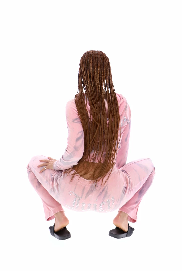 JUICY COUTURE PINK TIE DYE LUXE VELOUR DIAMANTE HOODIE TRACKSUITS