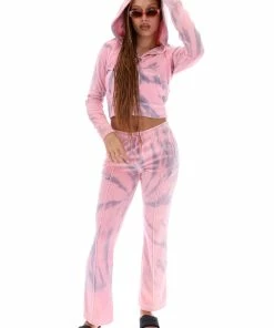 JUICY COUTURE PINK TIE DYE LUXE VELOUR DIAMANTE TRACKSUIT BOTTOM TRACKSUITS