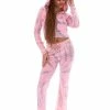 JUICY COUTURE PINK TIE DYE LUXE VELOUR DIAMANTE HOODIE TRACKSUITS
