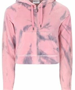 JUICY COUTURE PINK TIE DYE LUXE VELOUR DIAMANTE HOODIE TRACKSUITS