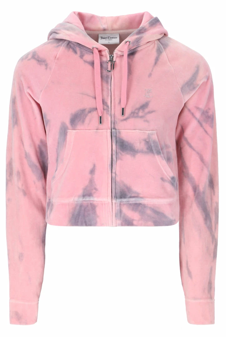 JUICY COUTURE PINK TIE DYE LUXE VELOUR DIAMANTE HOODIE TRACKSUITS