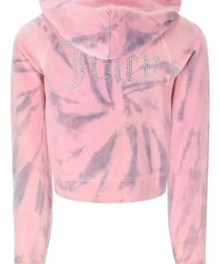 JUICY COUTURE PINK TIE DYE LUXE VELOUR DIAMANTE HOODIE TRACKSUITS