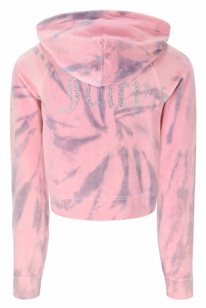 JUICY COUTURE PINK TIE DYE LUXE VELOUR DIAMANTE HOODIE TRACKSUITS