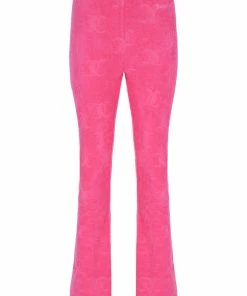 JUICY COUTURE FLURO PINK RECYCLED MONOGRAM TOWELLING TROUSERS SPRING SUMMER '22 COLLECTION