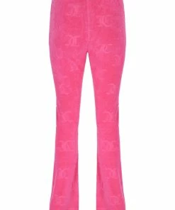 JUICY COUTURE FLURO PINK RECYCLED MONOGRAM TOWELLING TROUSERS SPRING SUMMER '22 COLLECTION