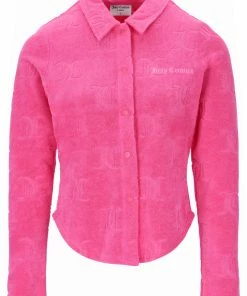 JUICY COUTURE SPRING SUMMER '22 COLLECTION FLURO PINK MONOGRAM RECYCLED TOWELLING SHIRT