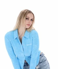 JUICY COUTURE SPRING SUMMER'22 COLLECTION AQUA MONOGRAM RECYCLED TOWELLING SHIRT