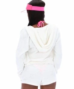 JUICY COUTURE CREAM RECYCLED MONOGRAM TOWELLING HOODIE