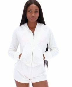 JUICY COUTURE CREAM RECYCLED MONOGRAM TOWELLING HOODIE