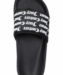 JUICY COUTURE BLACK MONOGRAM SLIDERS