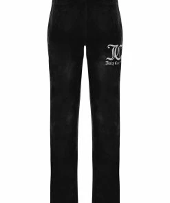 JUICY COUTURE SPRING SUMMER'22 COLLECTION BLACK STRIPED WAISTBAND VELOUR TRACKSUIT BOTTOMS