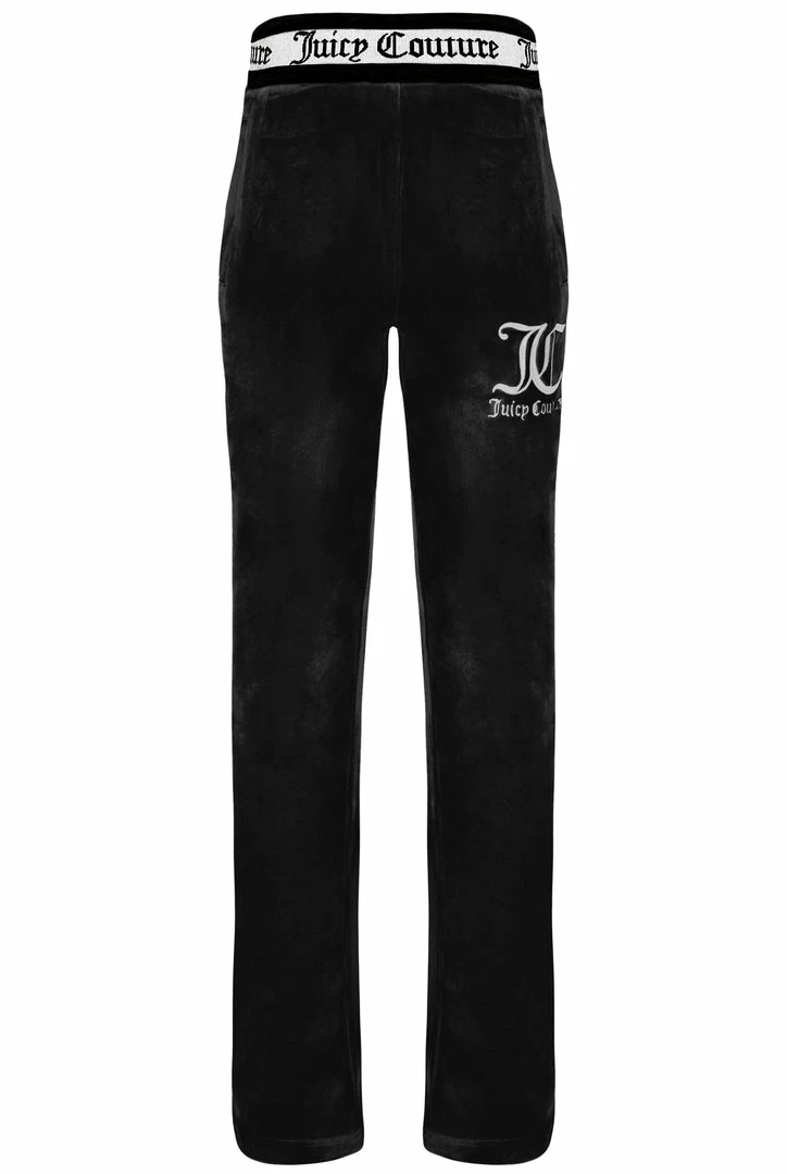 JUICY COUTURE SPRING SUMMER '22 COLLECTION BLACK STRIPED WAISTBAND VELOUR TRACKSUIT BOTTOMS