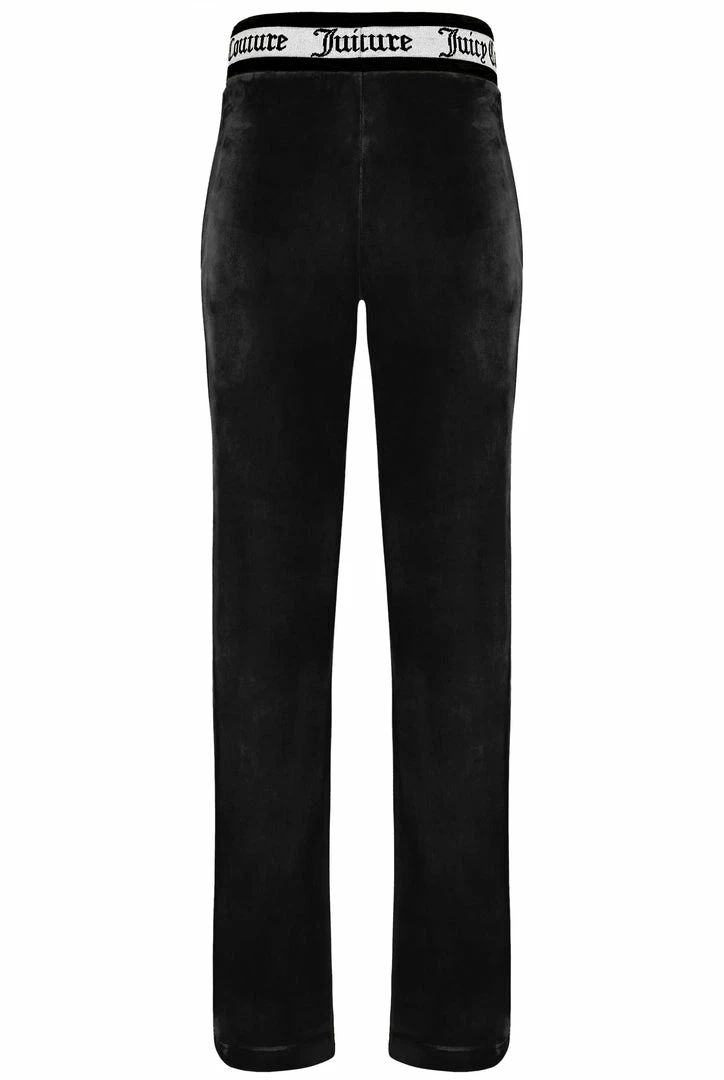 JUICY COUTURE SPRING SUMMER '22 COLLECTION BLACK STRIPED WAISTBAND VELOUR TRACKSUIT BOTTOMS